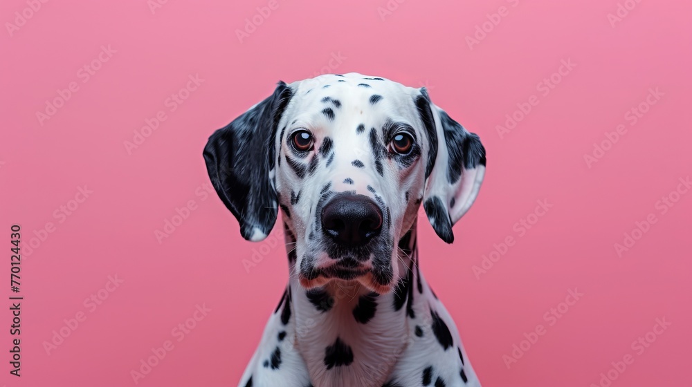 Dalmatian dog on a pastel pink background Dalmatian dog on a pastel pink background