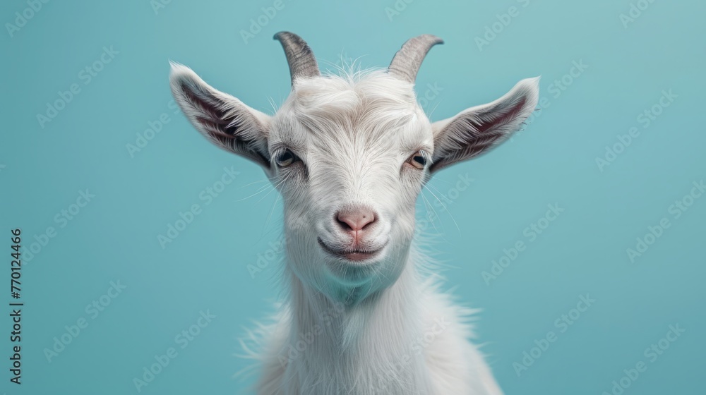 Fototapeta premium A goat on a pastel blue background