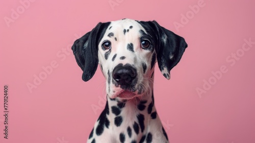 Dalmatian dog on a pastel pink background © PD