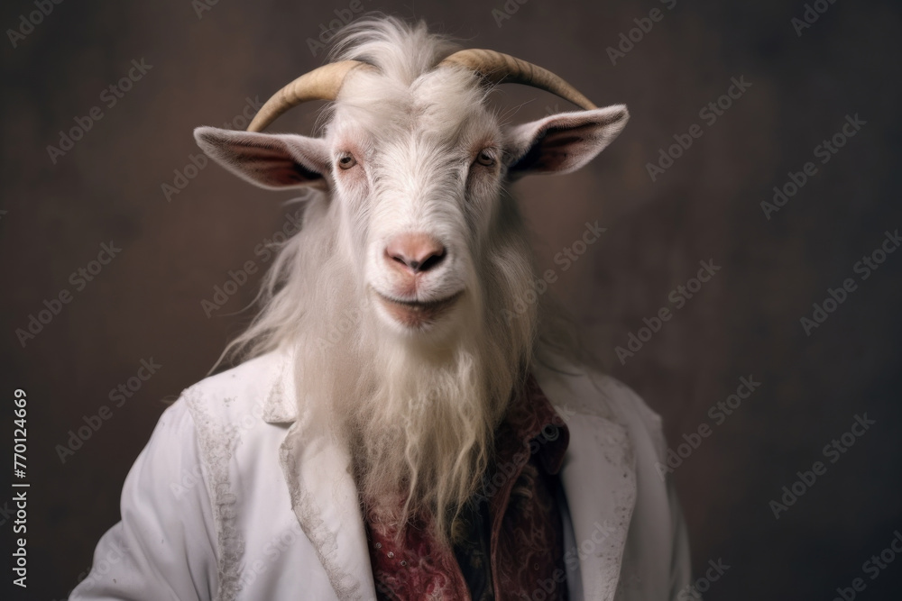 Fototapeta premium an older goat in white shirt with a white hair