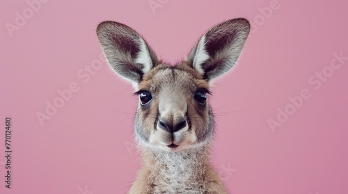 A kangaroo on a pastel pink background