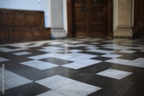 Black and white tiles inside a building in Belgium