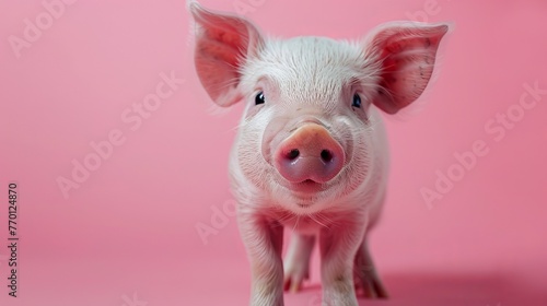 A cute piggy portrait on a pastel pink background photo