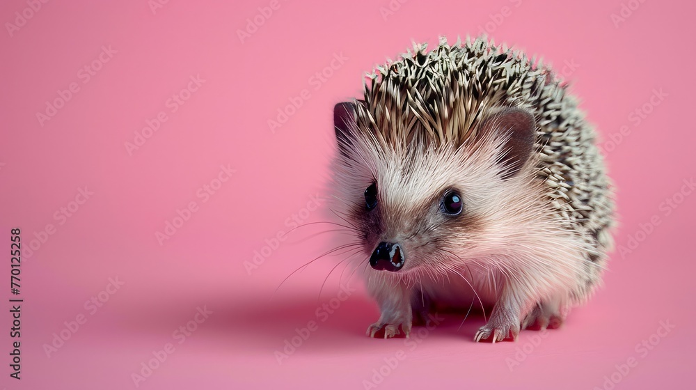 Fototapeta premium A hedgehog on a pastel pink background