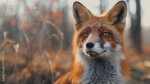 A fox animal on a forest background photo