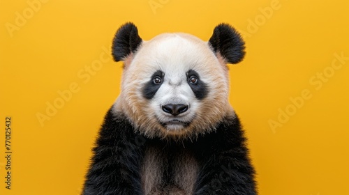 A panda on a pastel yellow background
