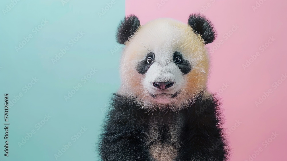 A playful panda on a clean pastel background A playful panda on a clean pastel background