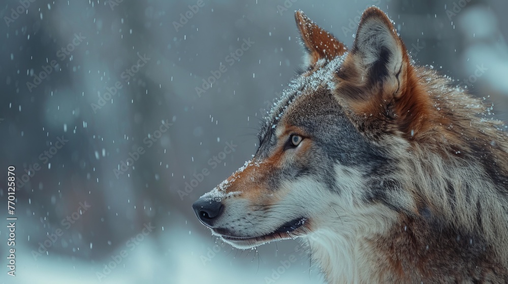 A wolf on a pastel blue background A wolf on a pastel blue background