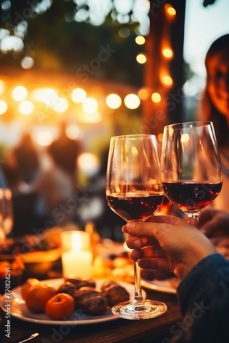 friends clink glasses of wine feast Generative AI