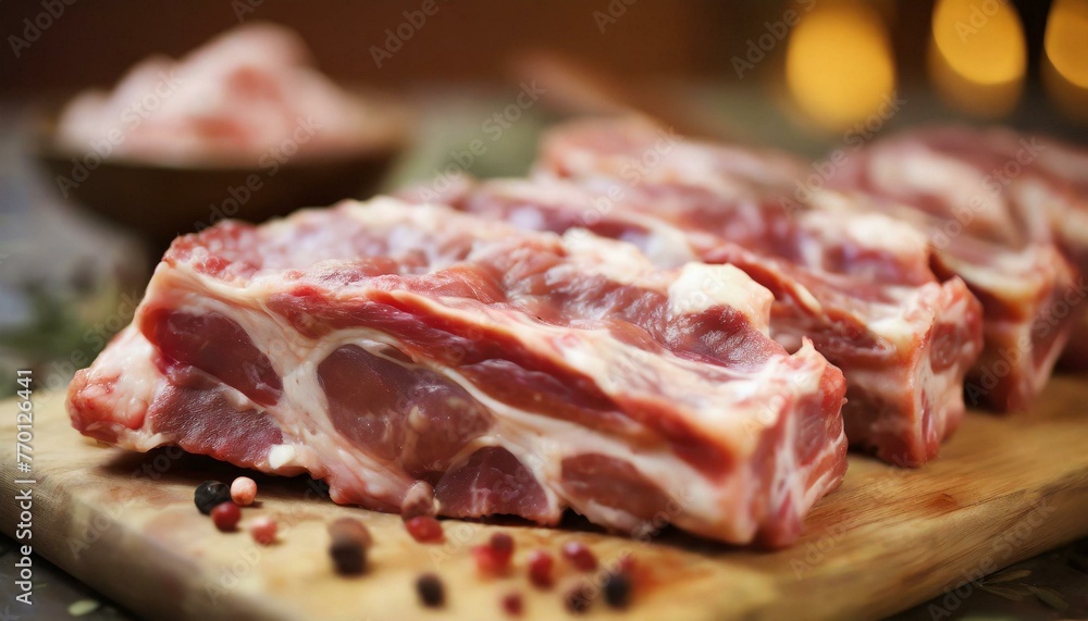 Fresh Ribs, pork meat, meat background, cuisine 