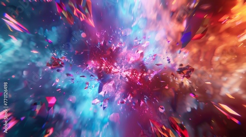 As if from another dimension a holographic prism breaks out into a colorful abstract explosion