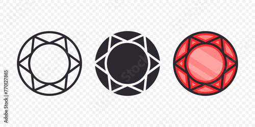 Vector Flat Simple Minimalistic Gemstone Icons Set. Diamond, Crystal, Rhinestones Closeup Isolated. Jewerly Concept. Design Template of Gemstones, Gem Clipart. Top, Front View