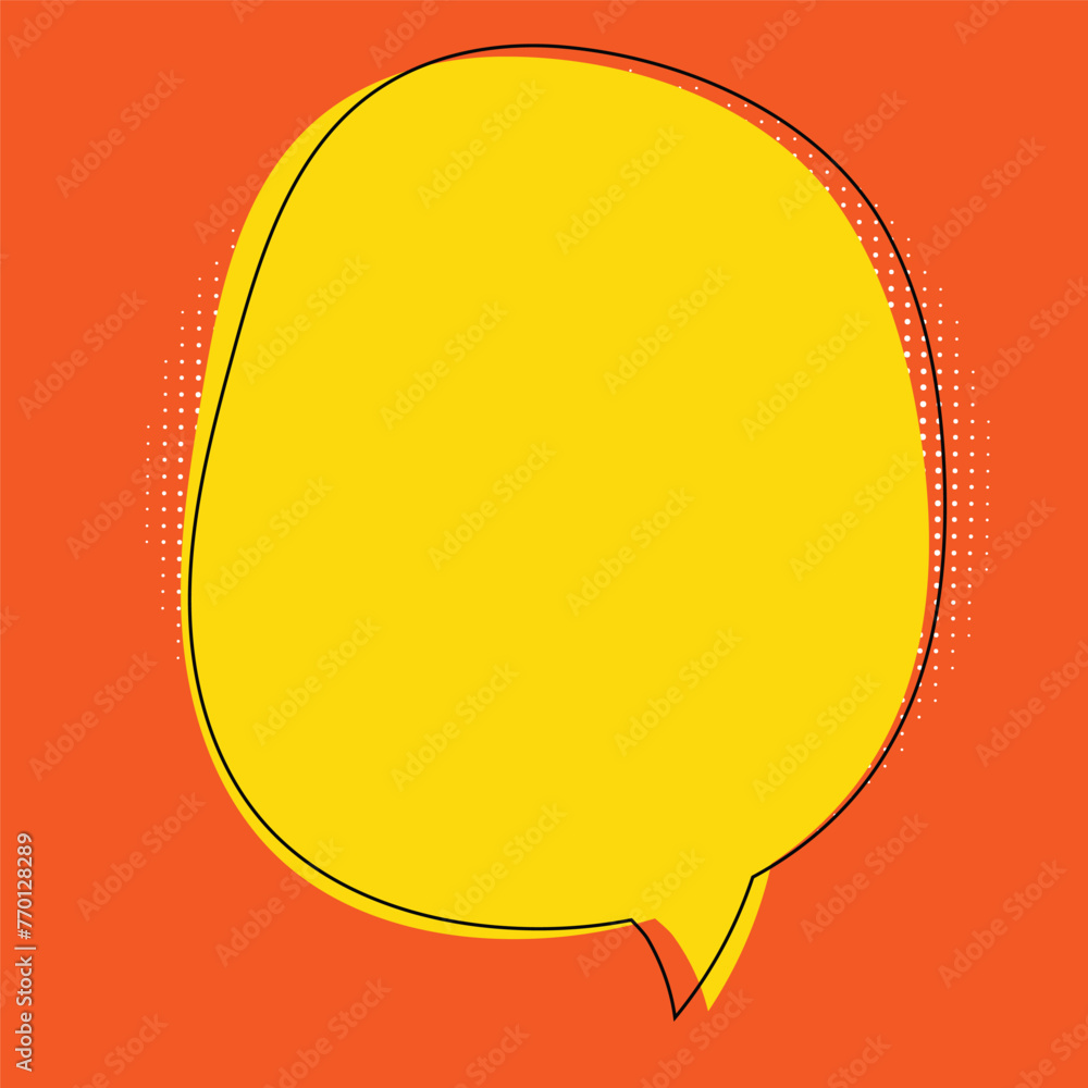 Banner, speech bubble, poster and sticker concept, yellow bubble message on bright orange background Banner, speech bubble, poster and sticker concept, yellow bubble message on bright orange background