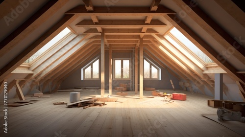 an interior view of a house attic under construction © KRIS