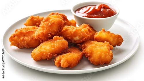 Chicken nuggets with sauce on the white plate