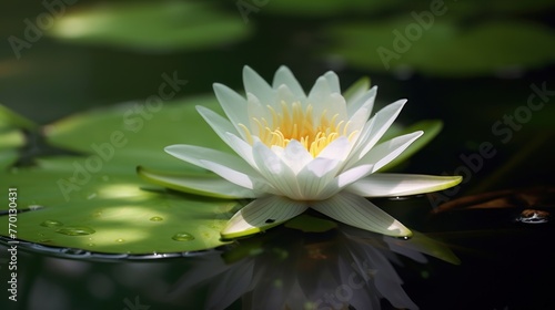 beautiful White Lotus Flower with green leaf in in pond