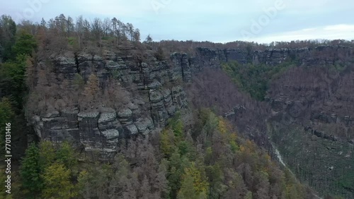 Hransko, aerial panoramic view of the famous Prabcicka Brna National Park of Bohemian Switzerland  photo