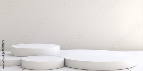 Wallpaper Mural 3D rendering of three white podiums on a white background in a minimalist style Torontodigital.ca