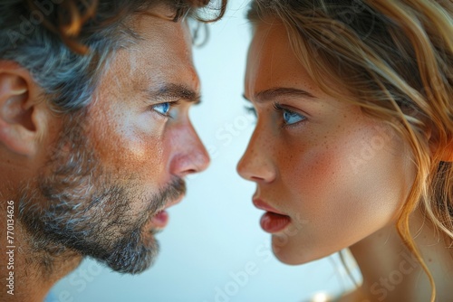 A man and a woman are looking at each other