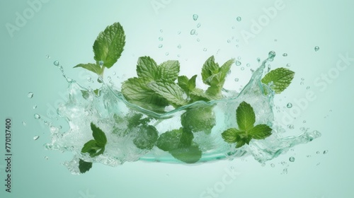 Mint leaves in splash of water
