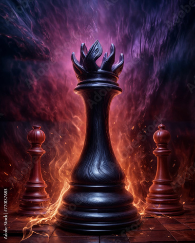 Chess figures on dark background