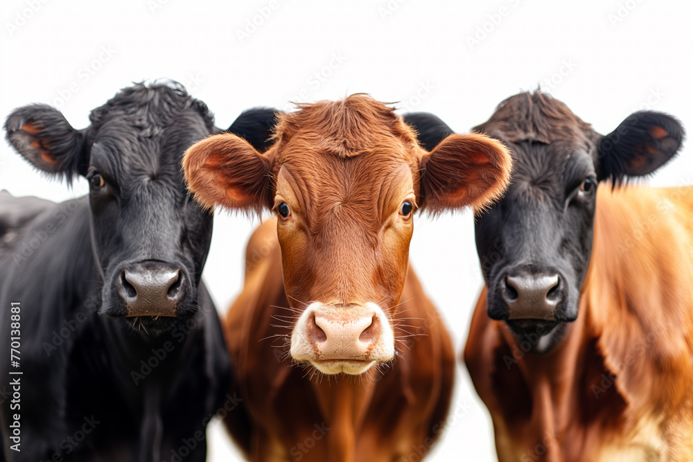 Three cows on a white background