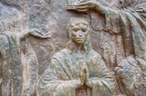 The Coronation of Mary – Fifth Glorious Mystery of the Rosary. A relief sculpture on Mount Podbrdo (the Hill of Apparitions) in Medjugorje.