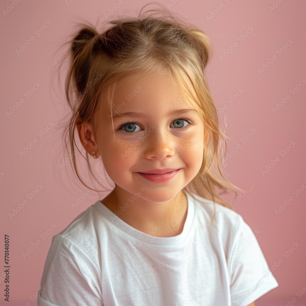 Little girl, wearing white t-shirt, portrait realistic photo Little girl, wearing white t-shirt, portrait realistic photo