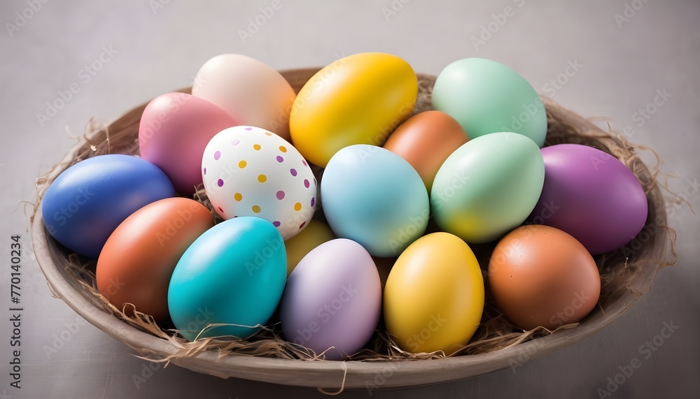 Colorful painted multitude of chocolate easter eggs, iced sugar on them Colorful painted multitude of chocolate easter eggs, iced sugar on them