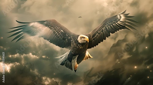 Majestic Eagle Soaring in Golden Sky with Ai generated.
 photo