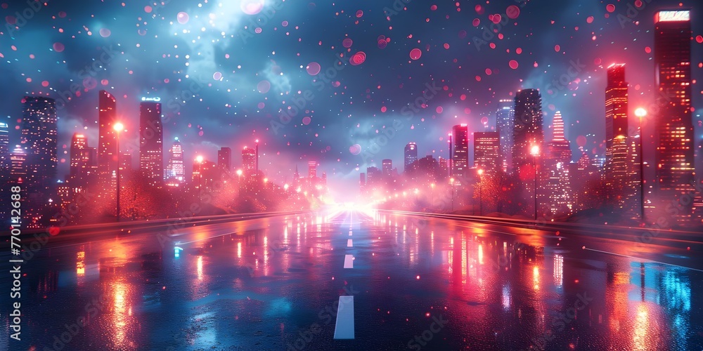Neonlit Cityscape: Where Reality and Dreams Collide with Stunning Visuals and Pulsating Beats. Concept Neon Lights, Cityscape, Dreams, Visuals, Pulsating Beats