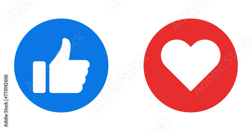 Like and love icon button. Thumbs up and heart flat icon , Social media notification icons. emoji post reactions set. Vector illustration