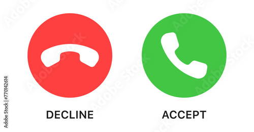 Phone call icon answer, accept and decline call icons with green and red buttons , Contact us telephone sign - communication icons photo