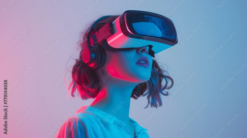 beautiful woman with 3d VR glasses on the isolated backgroun beautiful woman with 3d VR glasses on the isolated backgroun