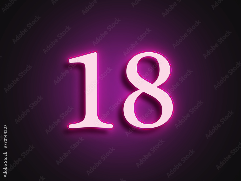 Pink glowing Neon light text effect of number 18. Pink glowing Neon light text effect of number 18.