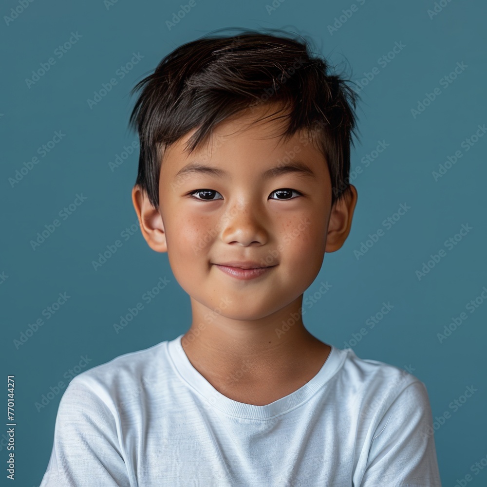 Young asian boy 10 years old, wearing white t-shirt, portrait photo Young asian boy 10 years old, wearing white t-shirt, portrait photo