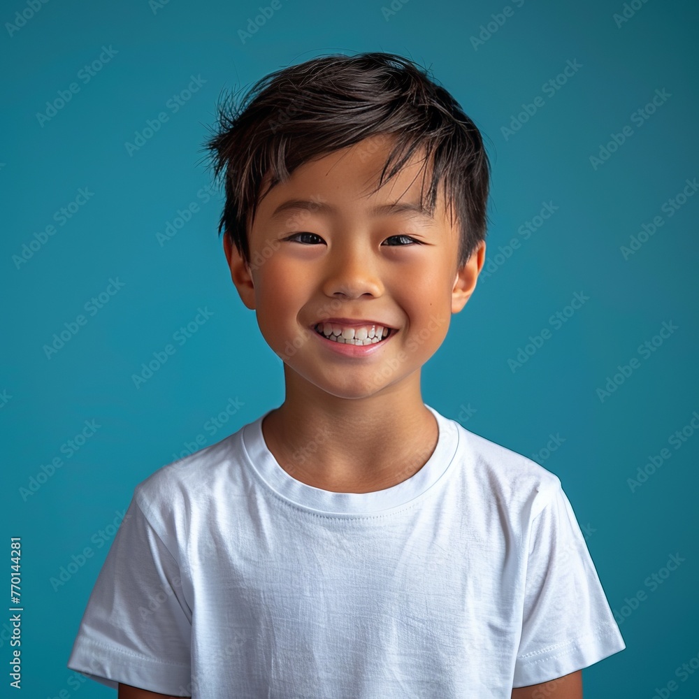 Young asian boy 10 years old, wearing white t-shirt, portrait photo Young asian boy 10 years old, wearing white t-shirt, portrait photo