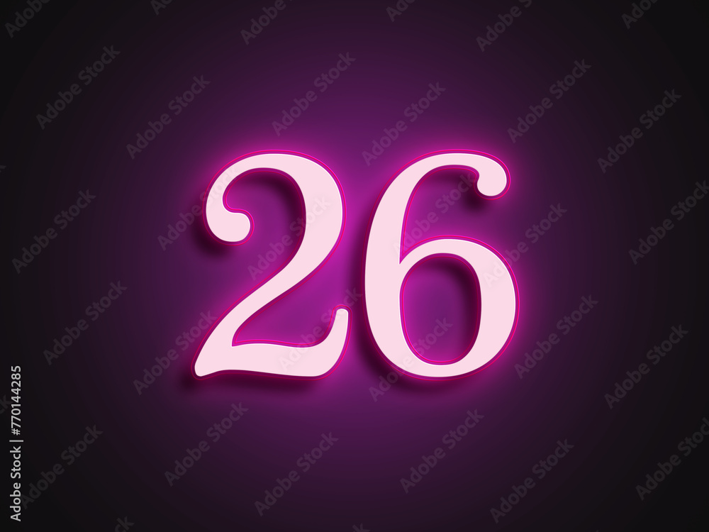 Pink glowing Neon light text effect of number 26.