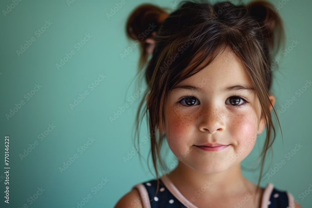 Portrait of cute little girl with freckles on her face Portrait of cute little girl with freckles on her face