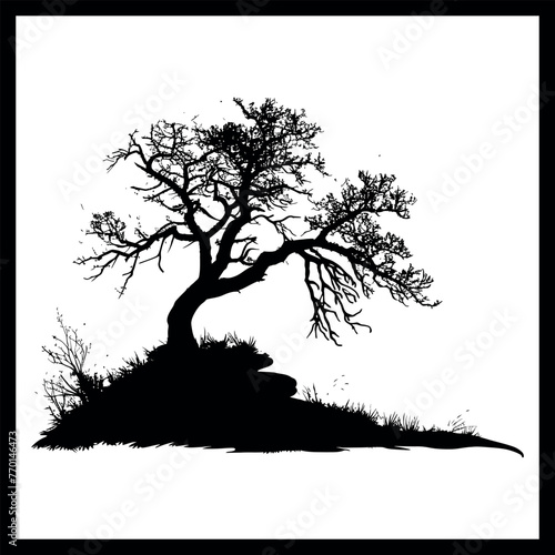 Lone Tree Silhouette Against Full Moon clipart