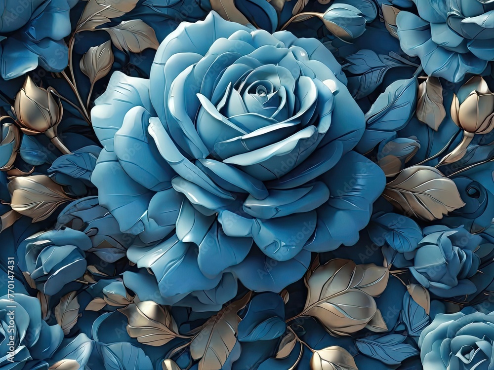 Seamless pattern blue rose with petals flowers Seamless pattern blue rose with petals flowers