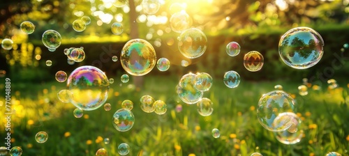 Vibrant background with a colorful rainbow reflected in soap bubble for captivating visuals