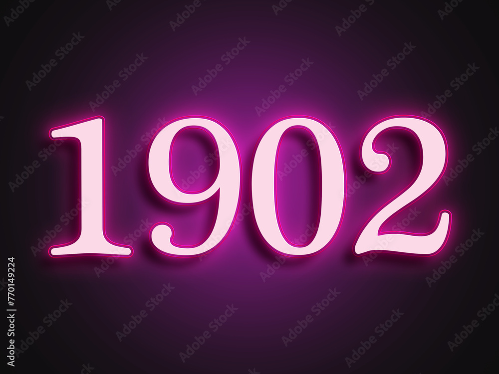 Pink glowing Neon light text effect of number 1902. Pink glowing Neon light text effect of number 1902.