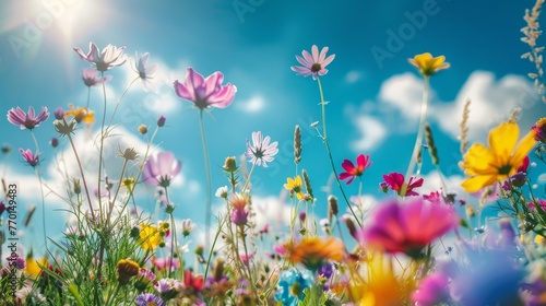 Vibrant field of colorful wild flowers