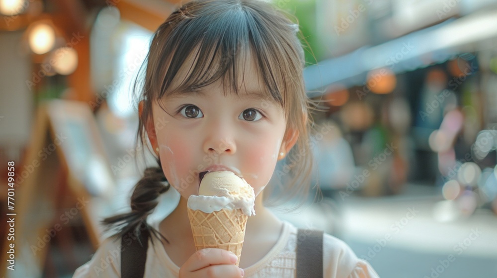 A little girl is eating an ice cream A little girl is eating an ice cream