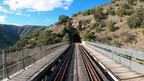 Camino de Hierro - railway bridge entering a tunnel near La Fregeneda, province of Salamanca, Castile and Leon, Spain photo