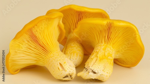 Yellowfoot mushroom   craterellus tubaeformis   on delicate pastel colored background photo