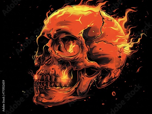 A skull with flames coming out of it.