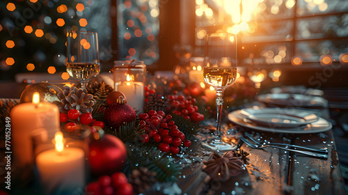 Photo of a beautiful dinner table prepared for New Year's Eve.