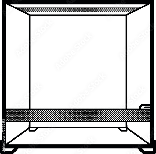 Glass terrarium, paludarium with ventilation grille and glass doors. Terrarium Contour lines drawn, drawing